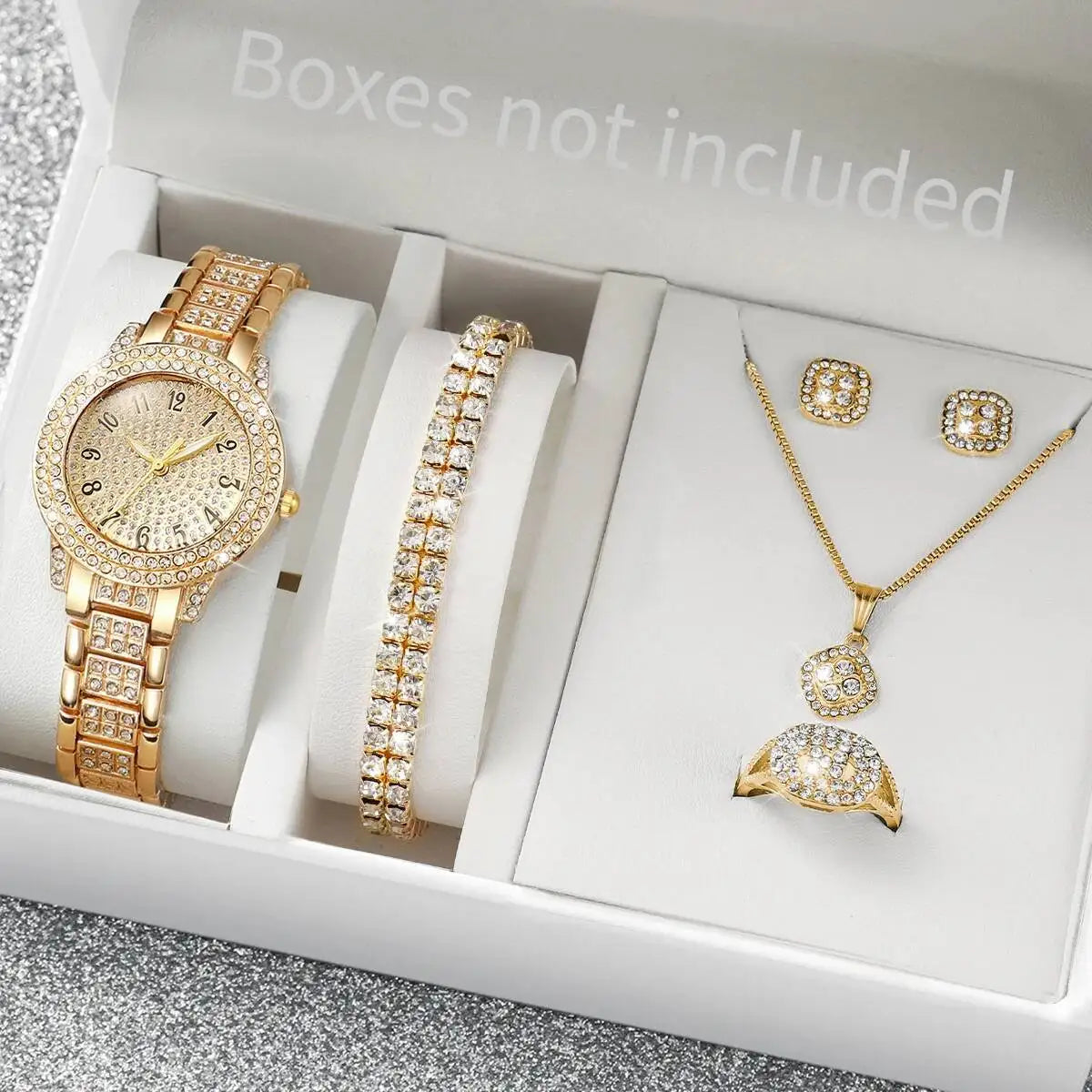 6PCS/Set Luxury Rhinestone Women Watches Fashion Ladies Quartz Wristwatch Jewelry Set Reloj Mujer(Without Box)