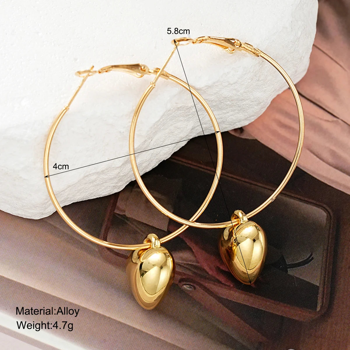 2026 New Heart Pendant Drop Earrings for Women Fashion Gold Color Design Exaggerate Big Circle Hoops Earring Korean Jewelry Gift